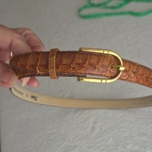 Genuine Snake Skin Tan Leather Belt with Gold Buckle